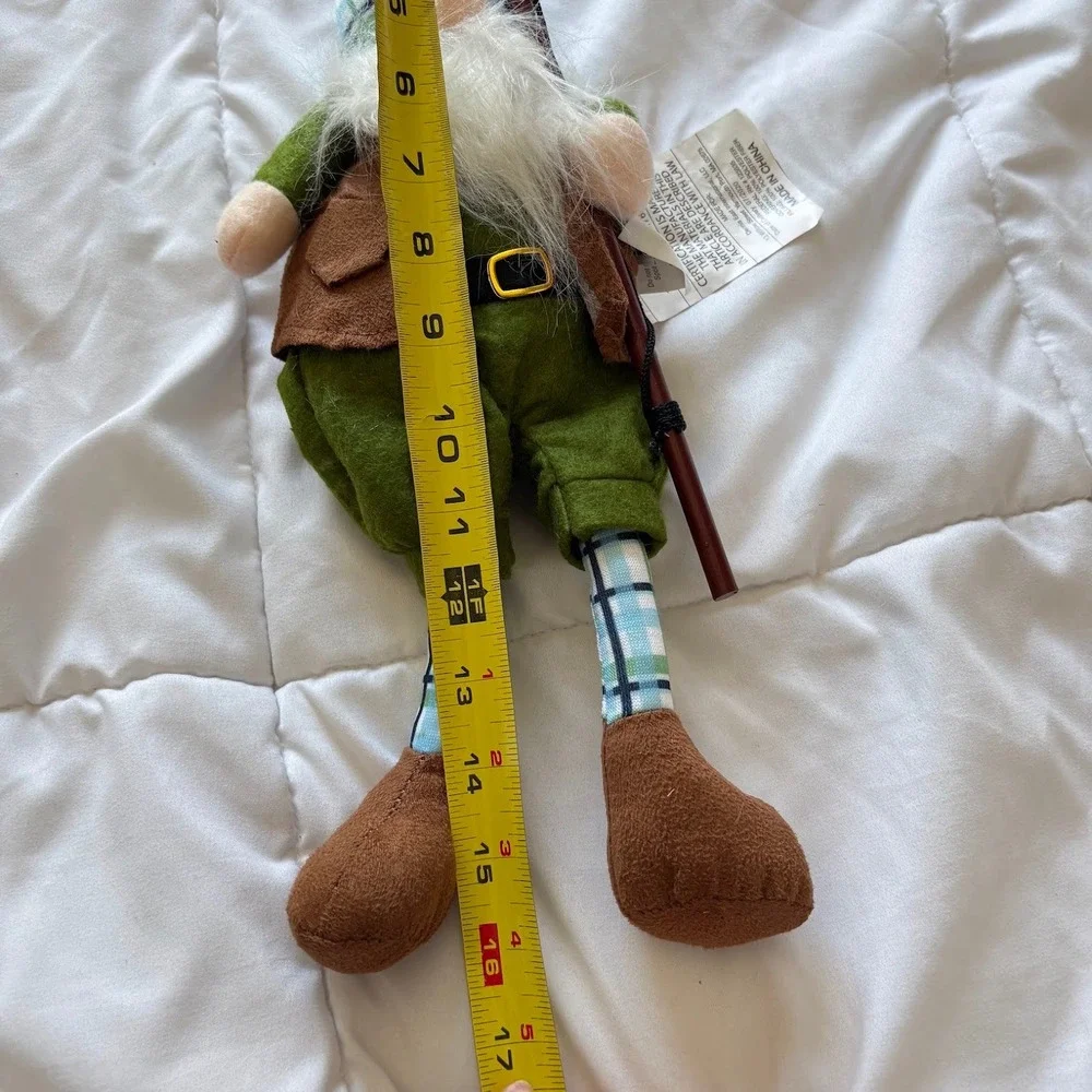 Dennis East International Fishing Gnome Plush Green Plaid Cabin Decor 16 Inch